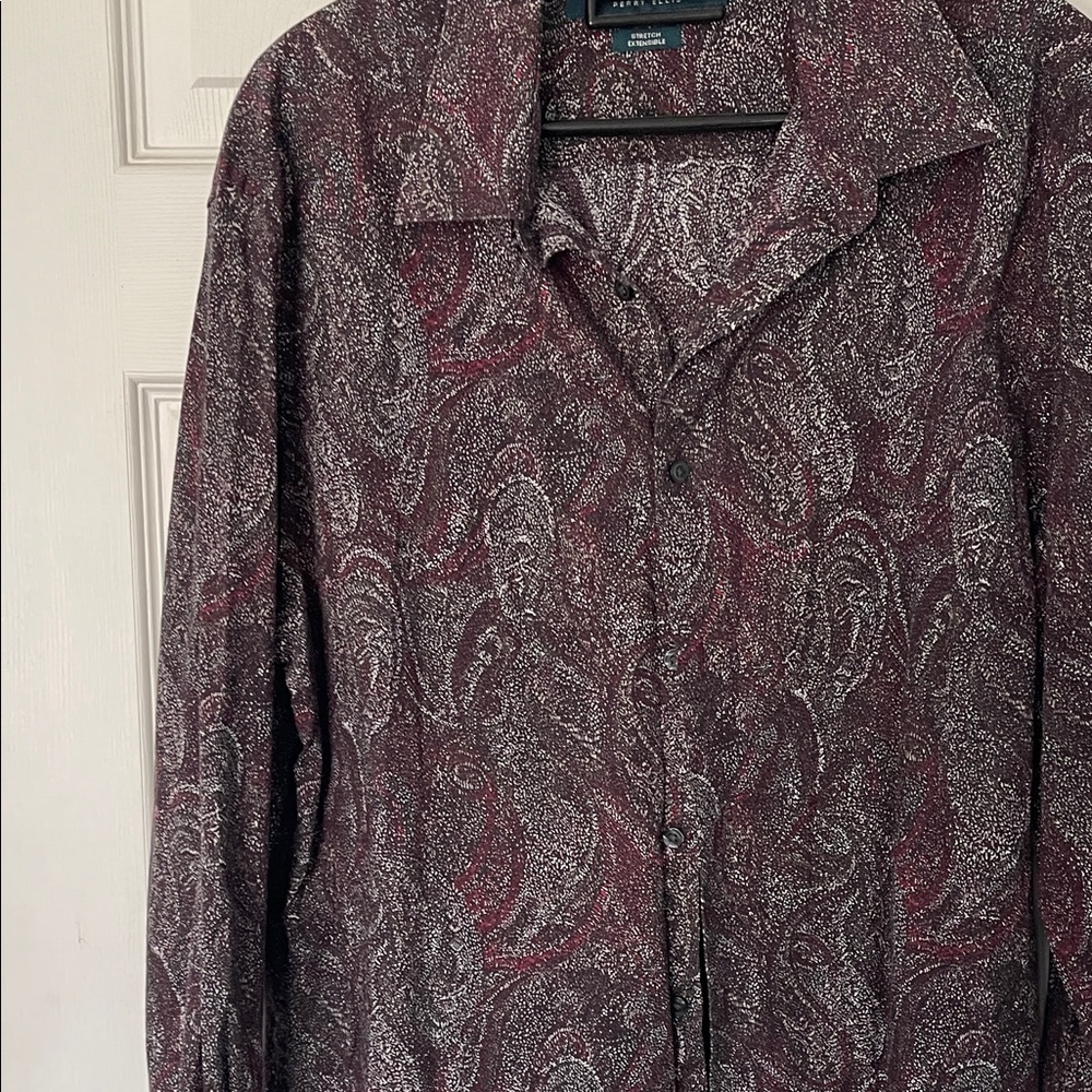 Perry Ellis Maroon and White Paisley Dress Shirt